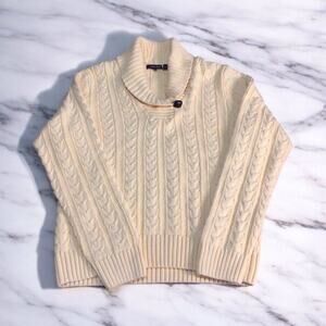 Jeanne Pierre Woman's 100% Cotton Vanilla Cream Cowl Neck Cable Knit Sweater XL
